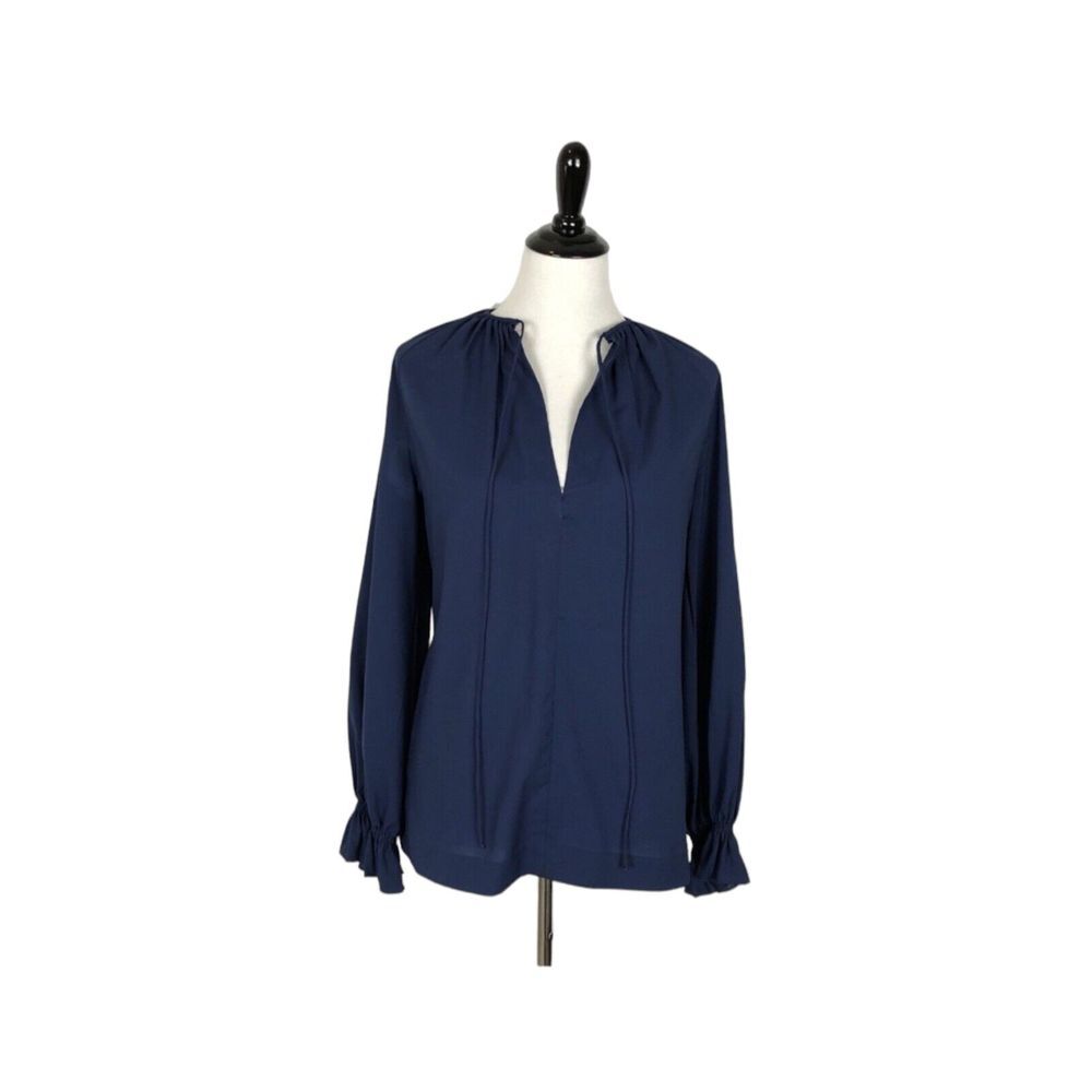 Vintage‎ Contessa Monique Flare Sleeve Top V Neck Blue Tie Neck Womens Size 10